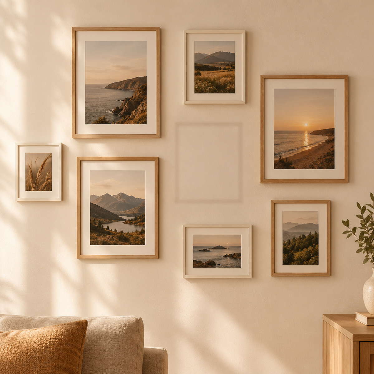Pared de fotos familiares con un hueco vacío